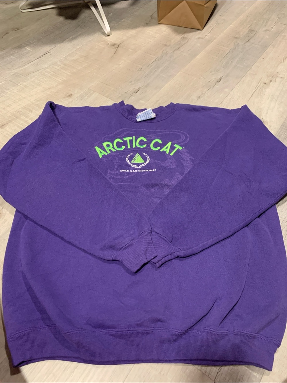 Hanes Purple Crewneck Sweater with Neon Green Arctic Cat Logo